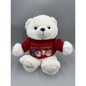 Vintage White Christmas Teddy Bear In Red Sweater Plush 14” Main Joy 2000